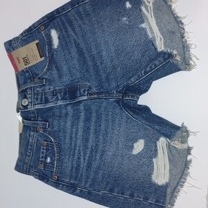 Levi's 501 Distressed  High Rise Mid Thigh Denim Shorts Size 25